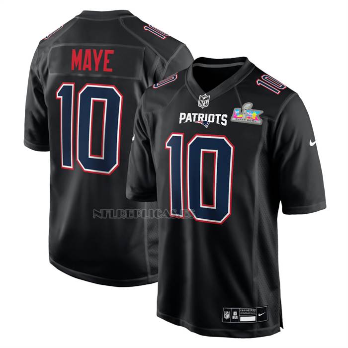 Camiseta NFL Game New England Patriots Drake Maye Super Bowl LX Patch Negro